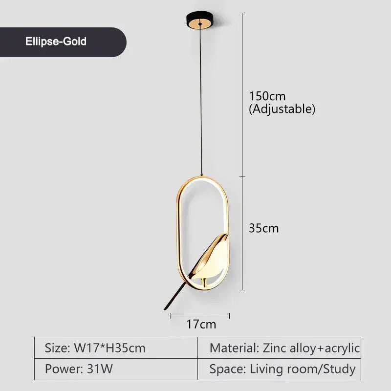 Modern minimalist gold & black bird led pendant lamp bedroom light