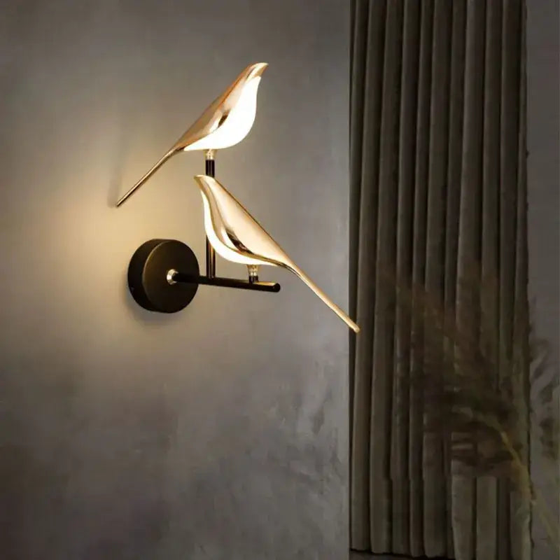 Modern minimalist gold & black bird led pendant lamp bedroom light