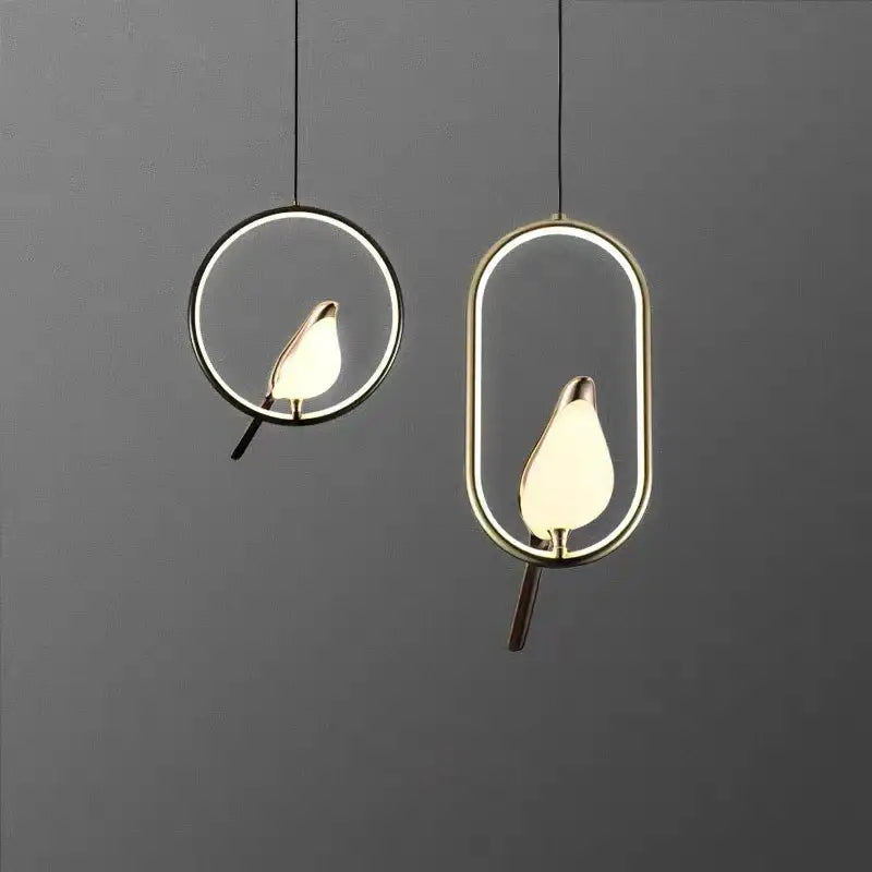 Modern minimalist gold & black bird led pendant lamp bedroom light