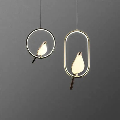 Modern minimalist gold & black bird led pendant lamp bedroom light