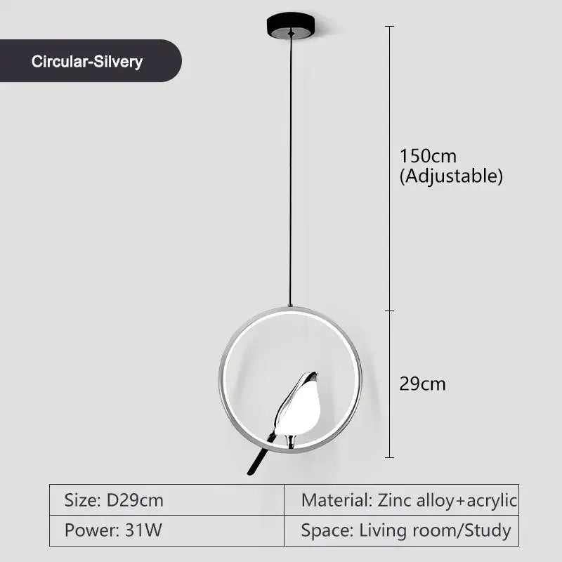 Modern minimalist gold & black bird led pendant lamp bedroom light