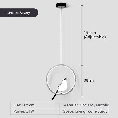 Modern minimalist gold & black bird led pendant lamp bedroom light