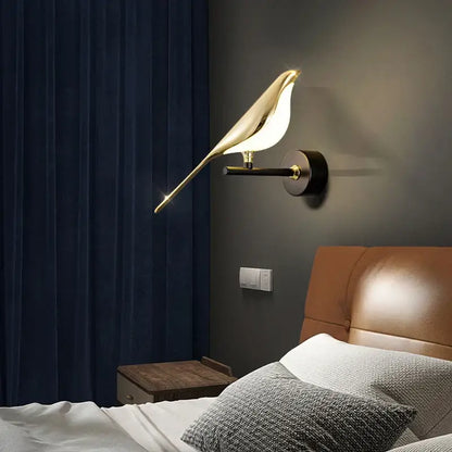 Modern minimalist gold & black bird led pendant lamp bedroom light