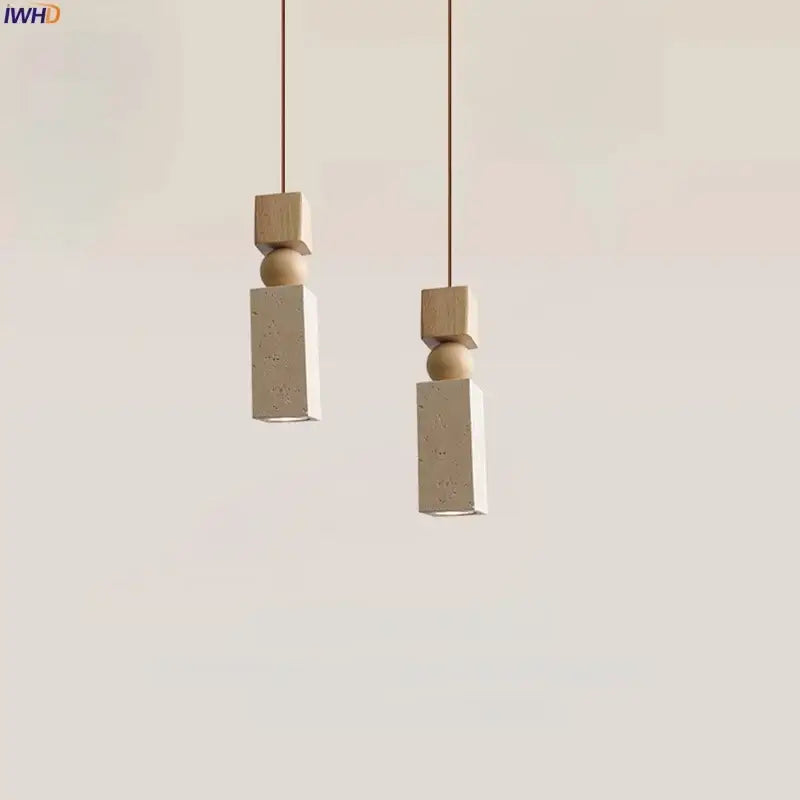 Minimalist wood and concrete led pendant lamp dining room