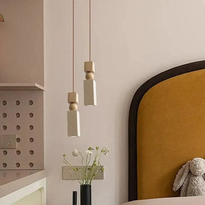 Minimalist wood and concrete led pendant lamp dining room