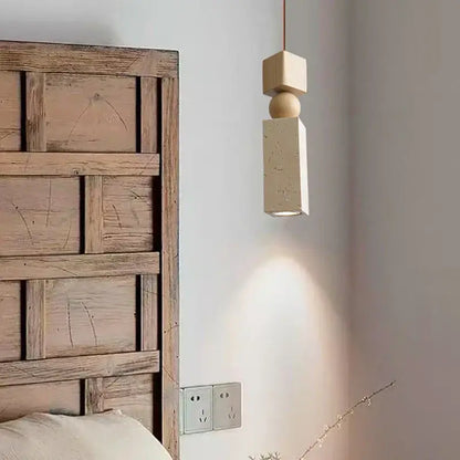 Minimalist wood and concrete led pendant lamp dining room