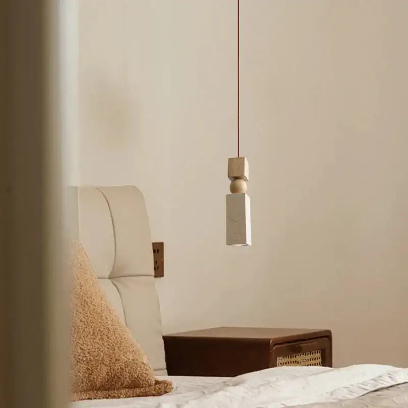 Minimalist wood and concrete led pendant lamp dining room