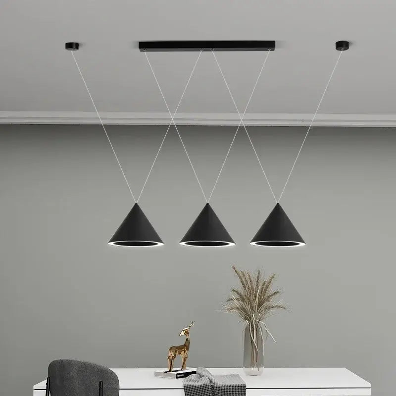 Minimalist black conical led pendant lamp for kitchen island