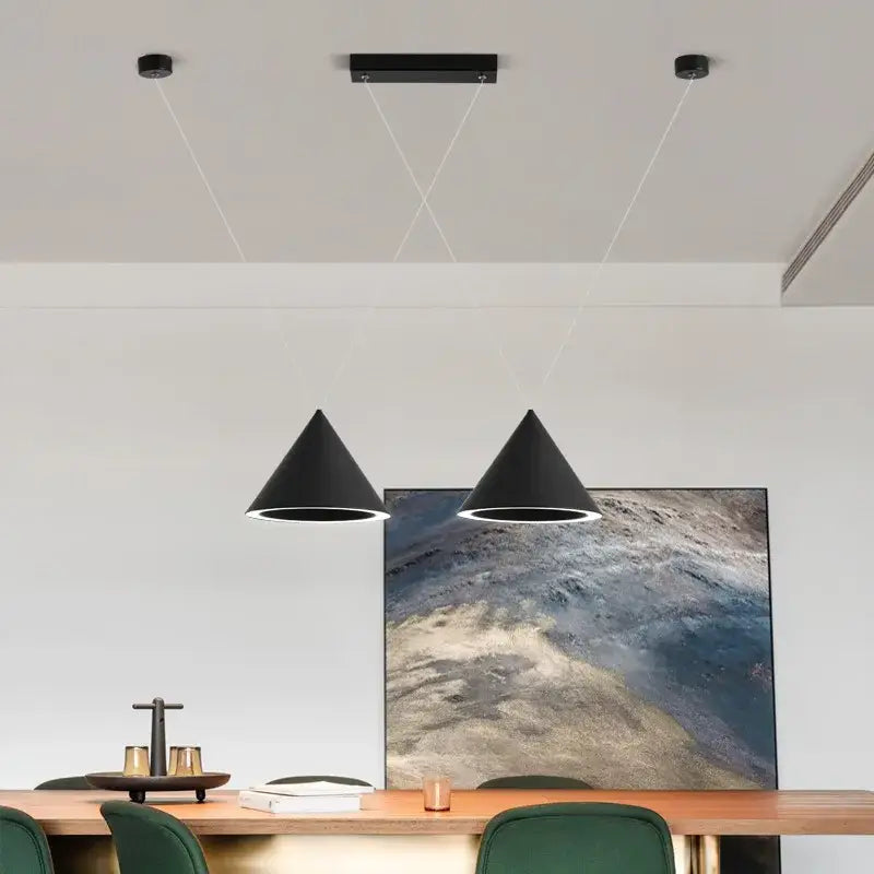 Minimalist black conical led pendant lamp for kitchen island