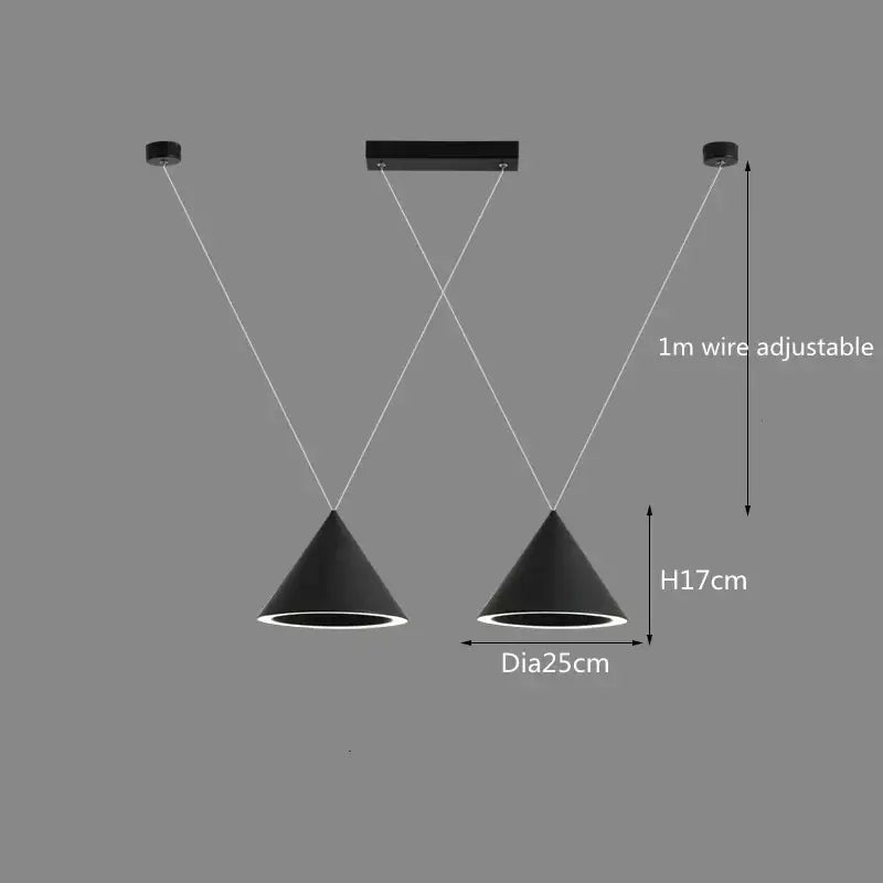 Minimalist black conical led pendant lamp for kitchen island