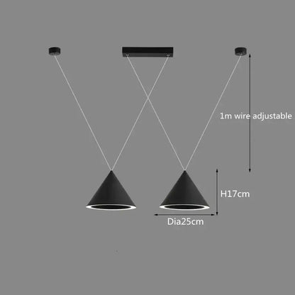 Minimalist black conical led pendant lamp for kitchen island