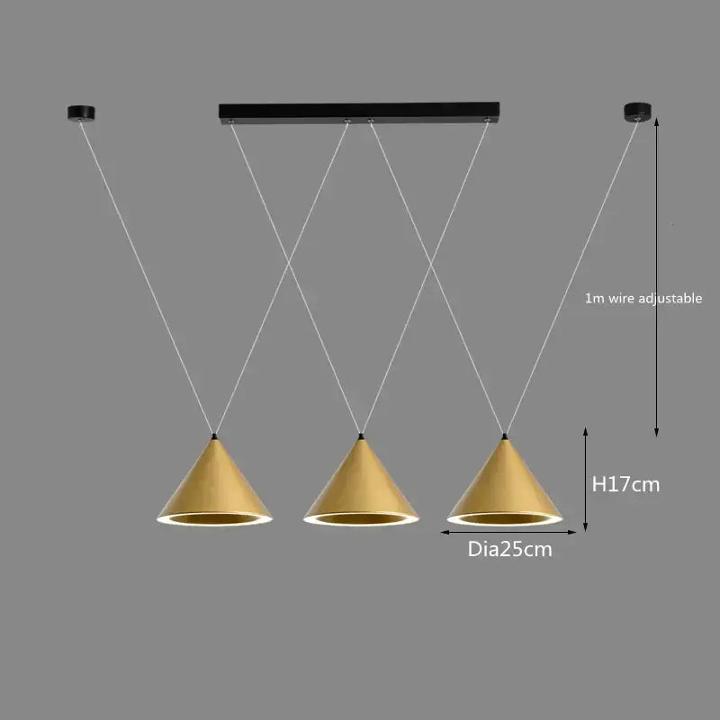 Minimalist black conical led pendant lamp for kitchen island