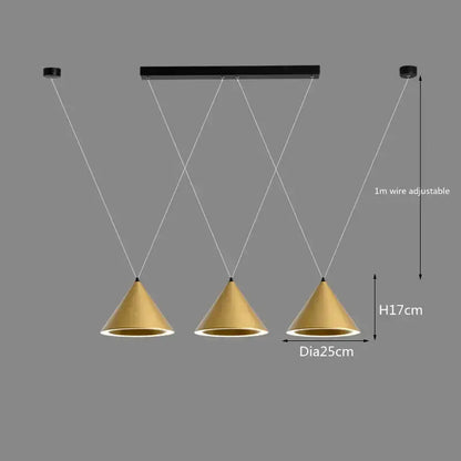 Minimalist black conical led pendant lamp for kitchen island