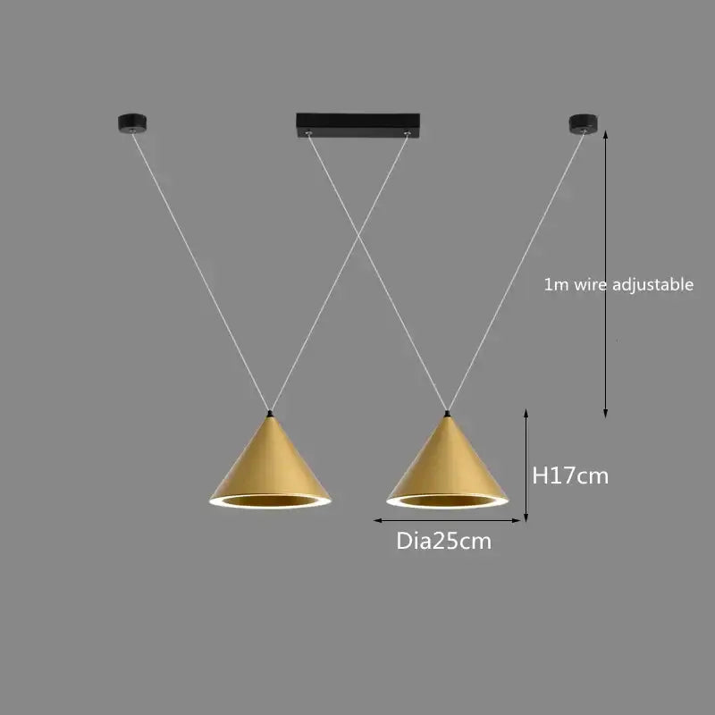 Minimalist black conical led pendant lamp for kitchen island