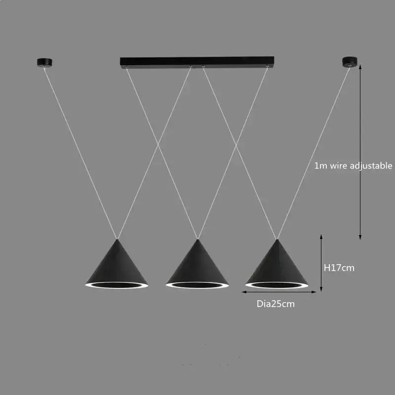 Minimalist black conical led pendant lamp for kitchen island