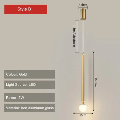 Minimalist black & gold led pendant lamp for bedroom living room