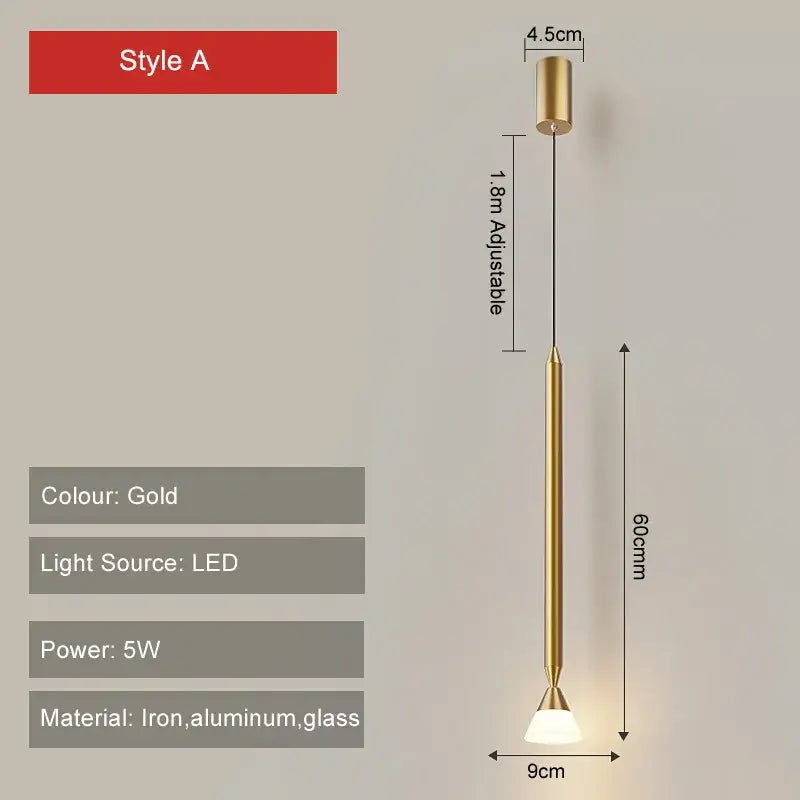 Minimalist black & gold led pendant lamp for bedroom living room