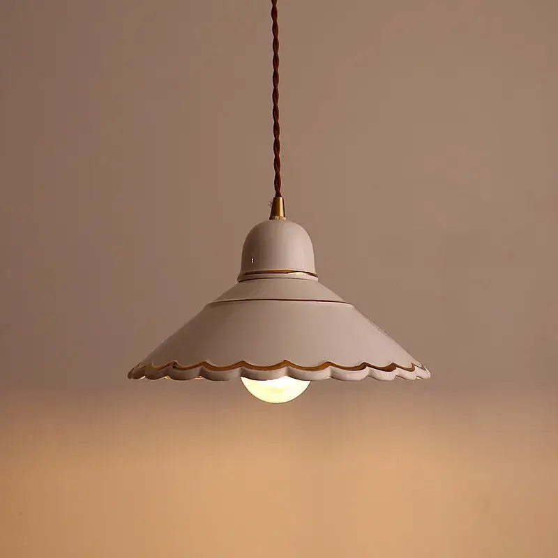 Modern scalloped pink ceramic led pendant lamp for living room