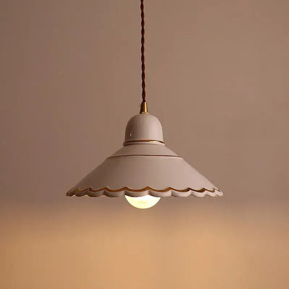 Modern scalloped pink ceramic led pendant lamp for living room