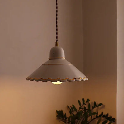 Modern scalloped pink ceramic led pendant lamp for living room