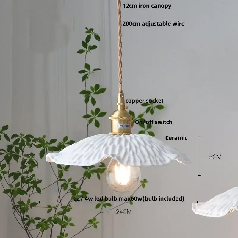 Modern scalloped pink ceramic led pendant lamp for living room