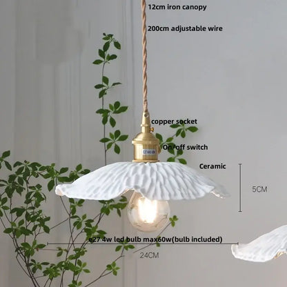 Modern scalloped pink ceramic led pendant lamp for living room