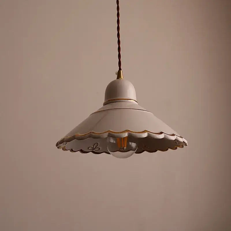 Modern scalloped pink ceramic led pendant lamp for living room