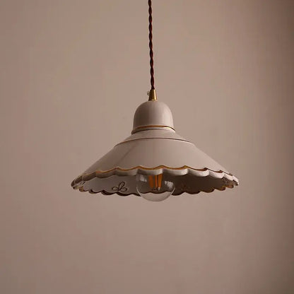 Modern scalloped pink ceramic led pendant lamp for living room