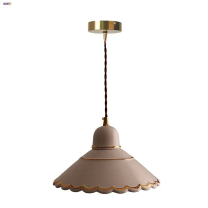 Modern scalloped pink ceramic led pendant lamp for living room
