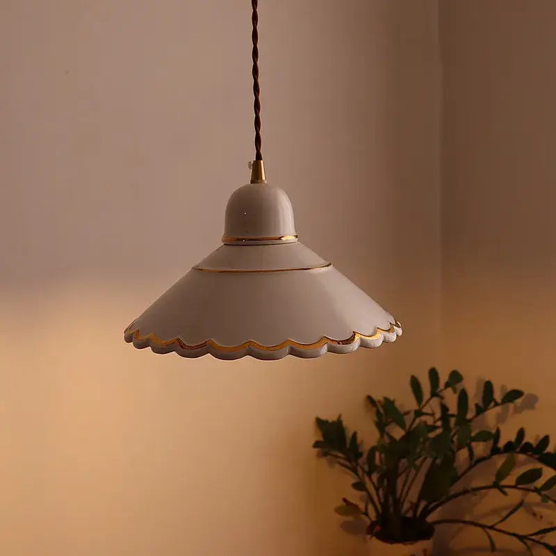 Modern scalloped pink ceramic led pendant lamp for living room