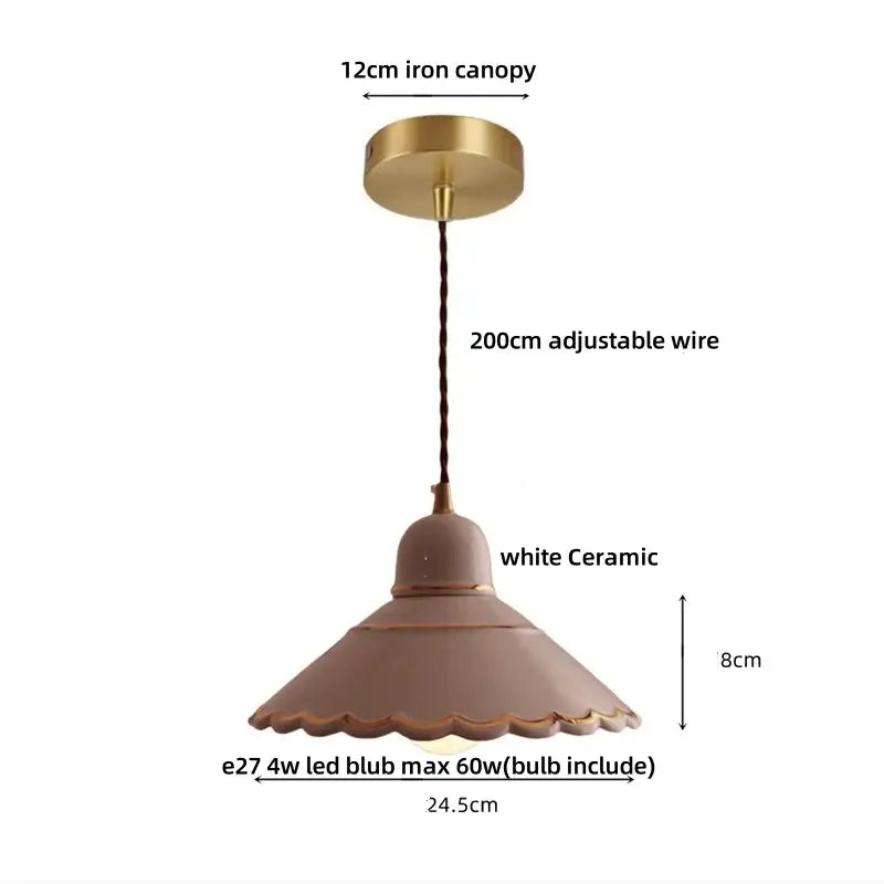 Modern scalloped pink ceramic led pendant lamp for living room