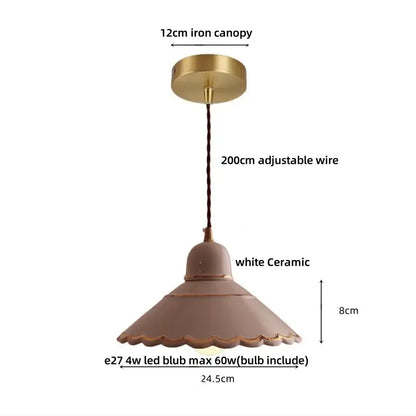 Modern scalloped pink ceramic led pendant lamp for living room