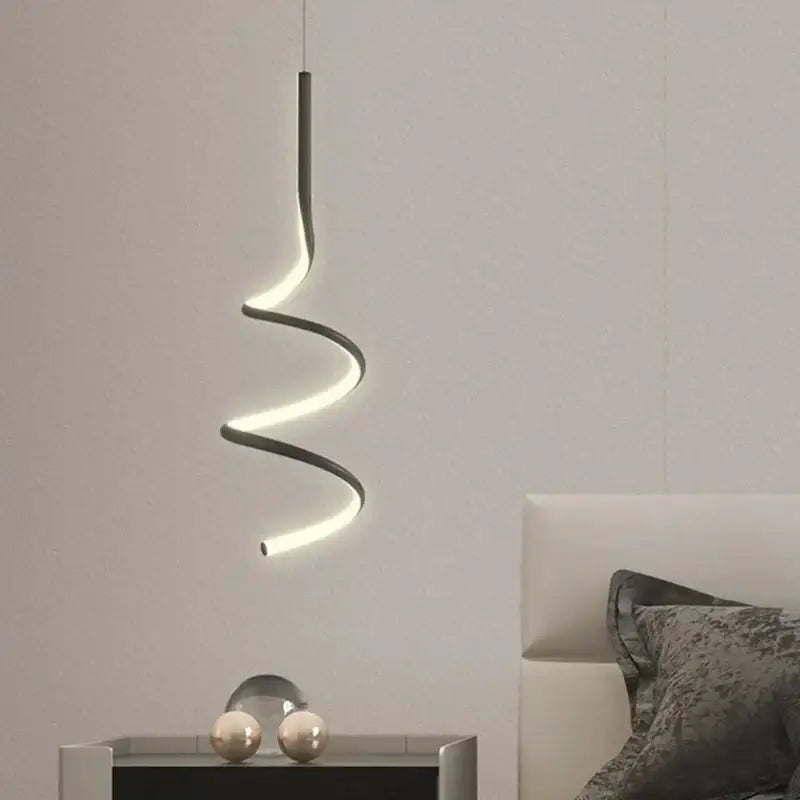 Modern black spiral led pendant lamp for living room