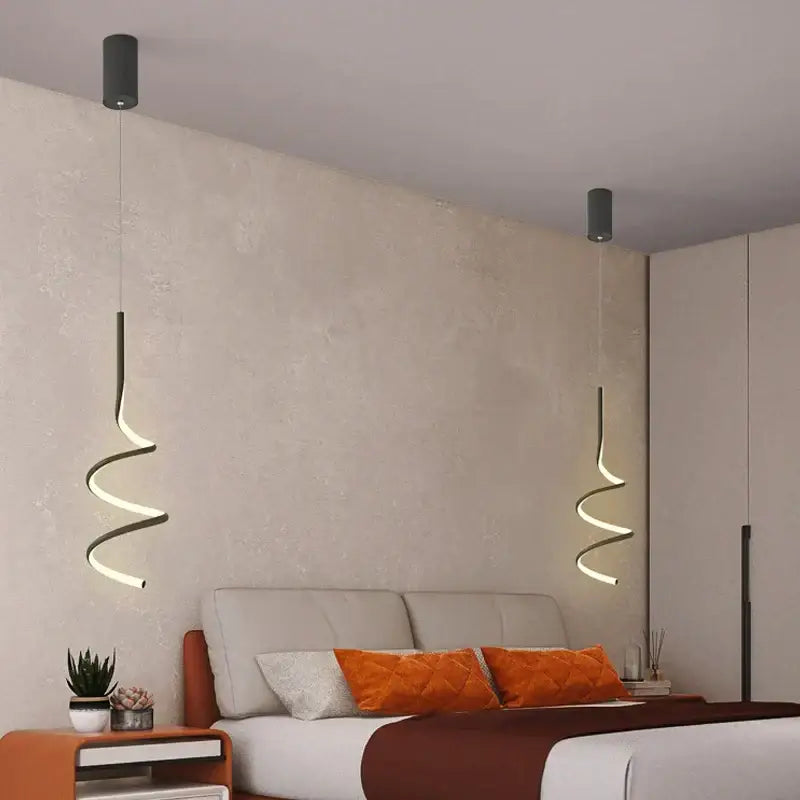 Modern black spiral led pendant lamp for living room