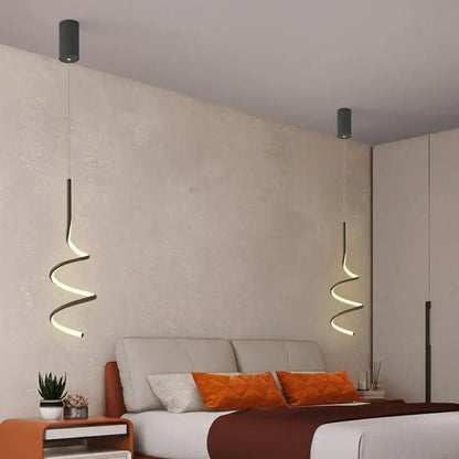 Modern black spiral led pendant lamp for living room