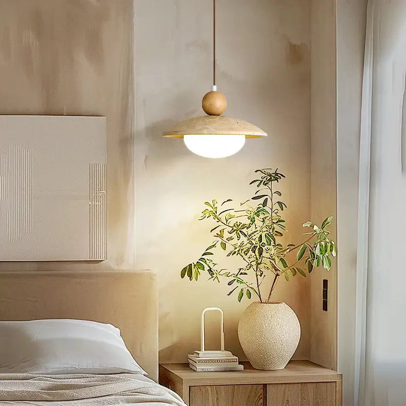 Minimalist beige and wood led pendant lamp kitchen hanging light
