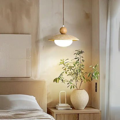 Minimalist beige and wood led pendant lamp kitchen hanging light