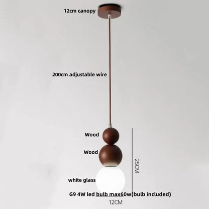 Minimalist beige and wood led pendant lamp kitchen hanging light