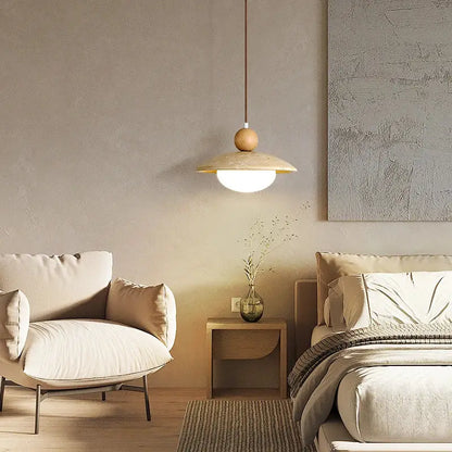 Minimalist beige and wood led pendant lamp kitchen hanging light