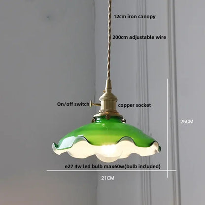 Antique brass petal glass led pendant lamp dining room