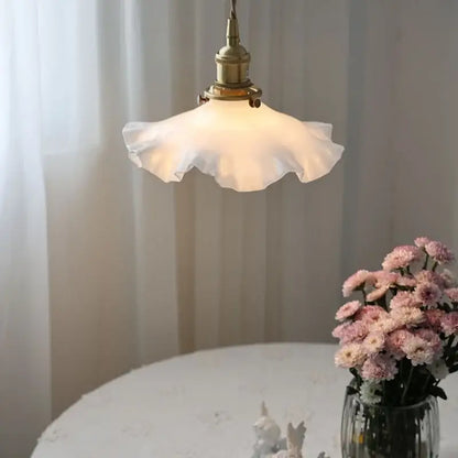 Antique brass petal glass led pendant lamp dining room