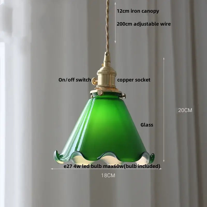 Antique brass petal glass led pendant lamp dining room
