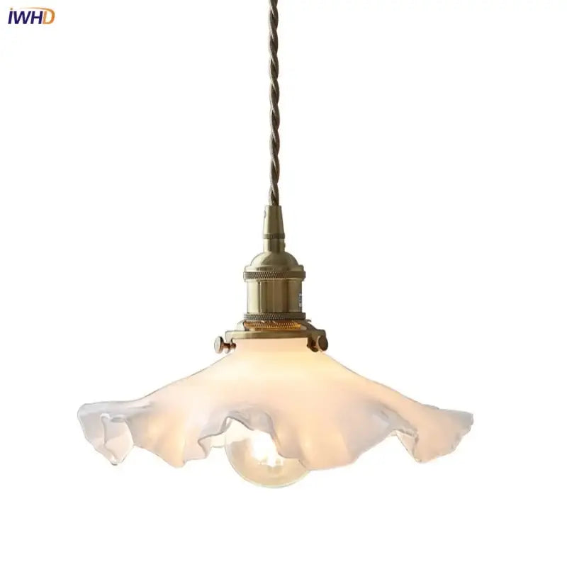 Antique brass petal glass led pendant lamp dining room
