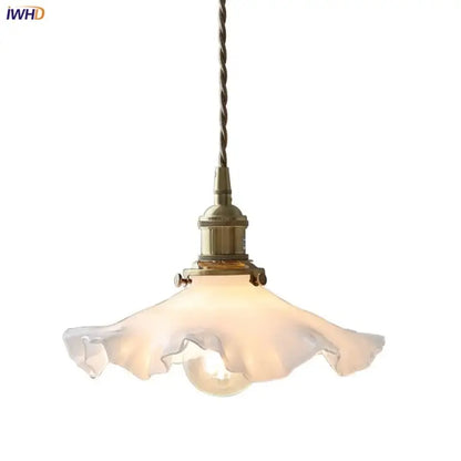 Antique brass petal glass led pendant lamp dining room