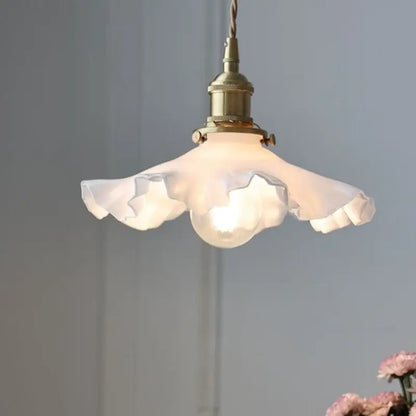 Antique brass petal glass led pendant lamp dining room
