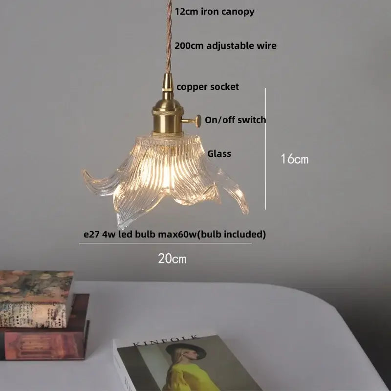 Mid century green glass and walnut led pendant lamp dining room