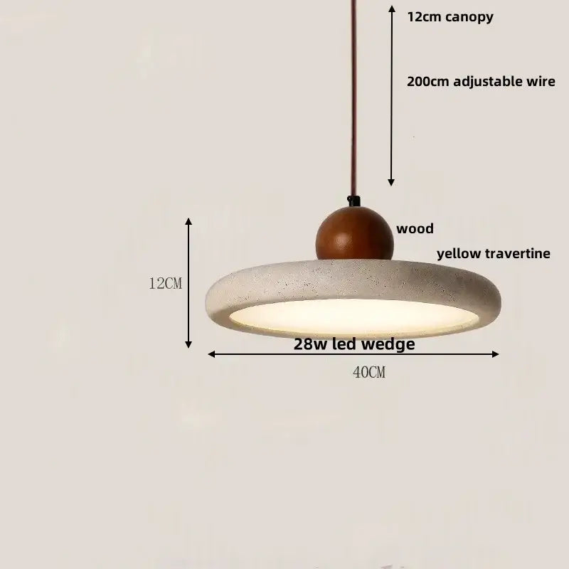 Minimalist yellow stone and wood led pendant lamp dining room