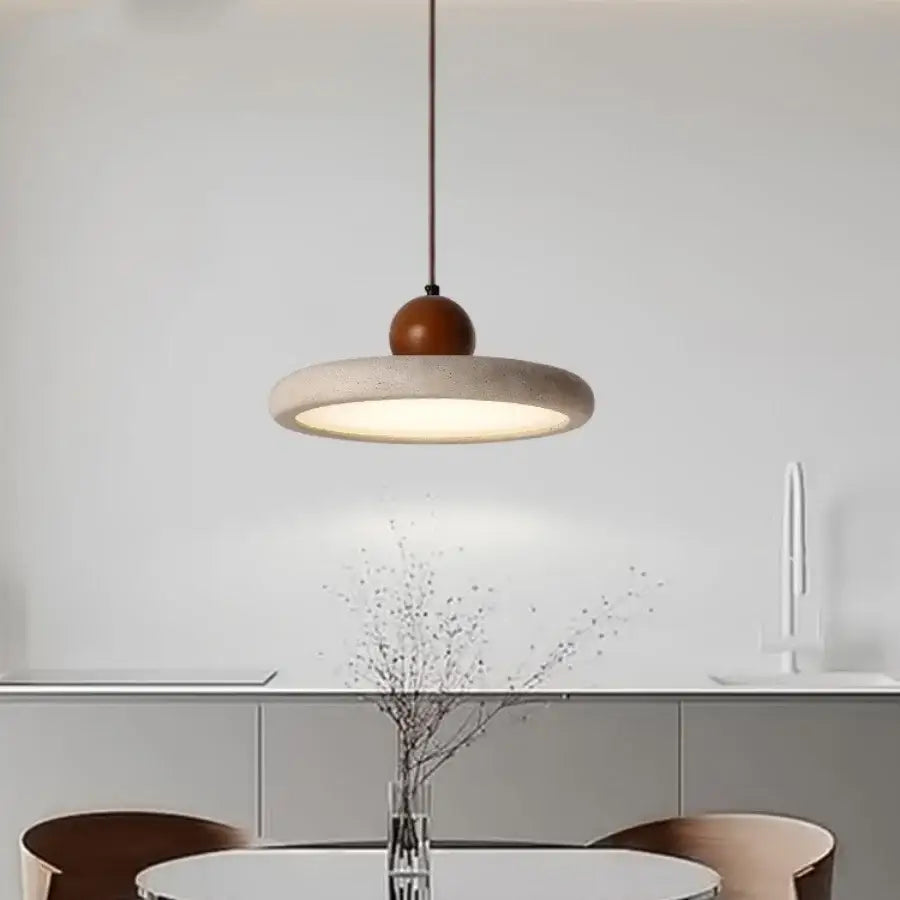 Minimalist yellow stone and wood led pendant lamp dining room