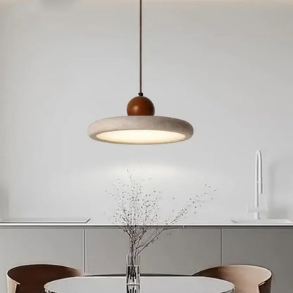 Minimalist yellow stone and wood led pendant lamp dining room