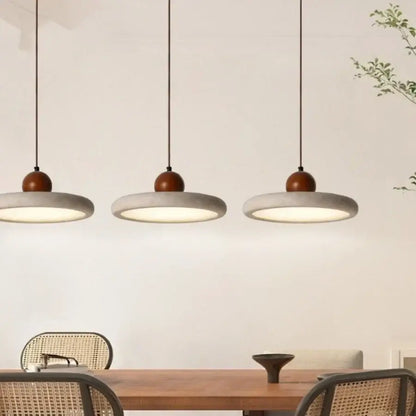 Minimalist yellow stone and wood led pendant lamp dining room